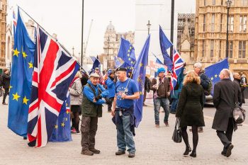 2018: Aktivister som protesterar mot ett brittiskt EU-utträde..